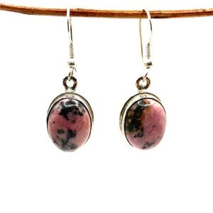 Vintage Sterling Silver and Pink Rhondonite Stone Dangle Drop Earrings
